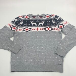 On the Byas Gray Black Red Reindeer Holiday Sweater Size Small Crew neck